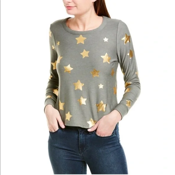 METALLIC STAR PRINT SWEATSHIRT IN SAFARI - Picture 3 of 8